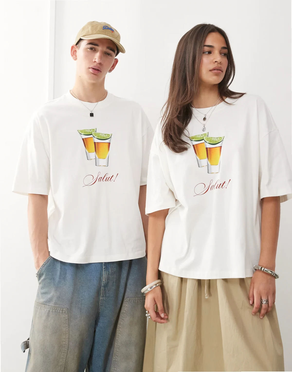 Unisex white T-shirt with shots graphic