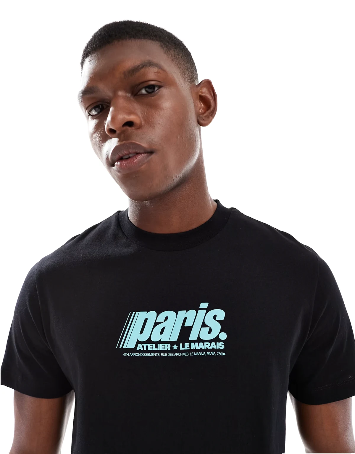 – Czarny T-shirt z grafiką z motywem Paryża