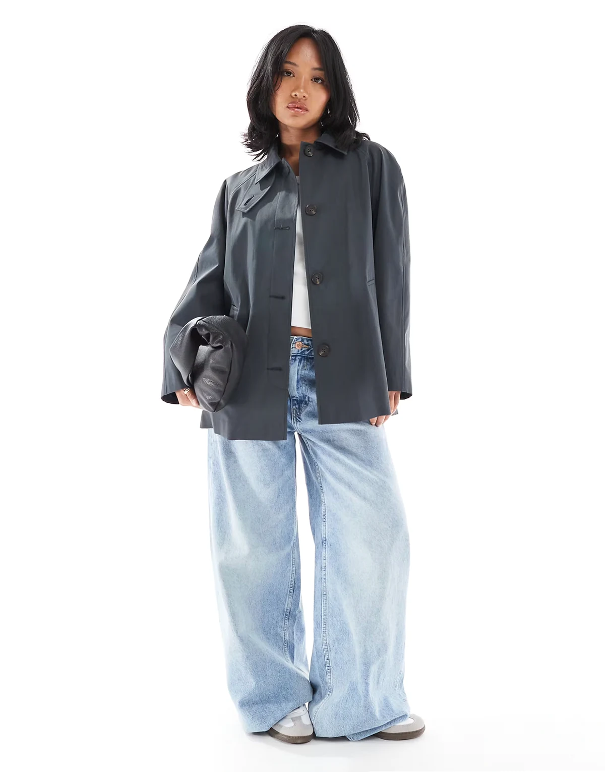 ASOS DESIGN Petite – Granatowy krótki trencz