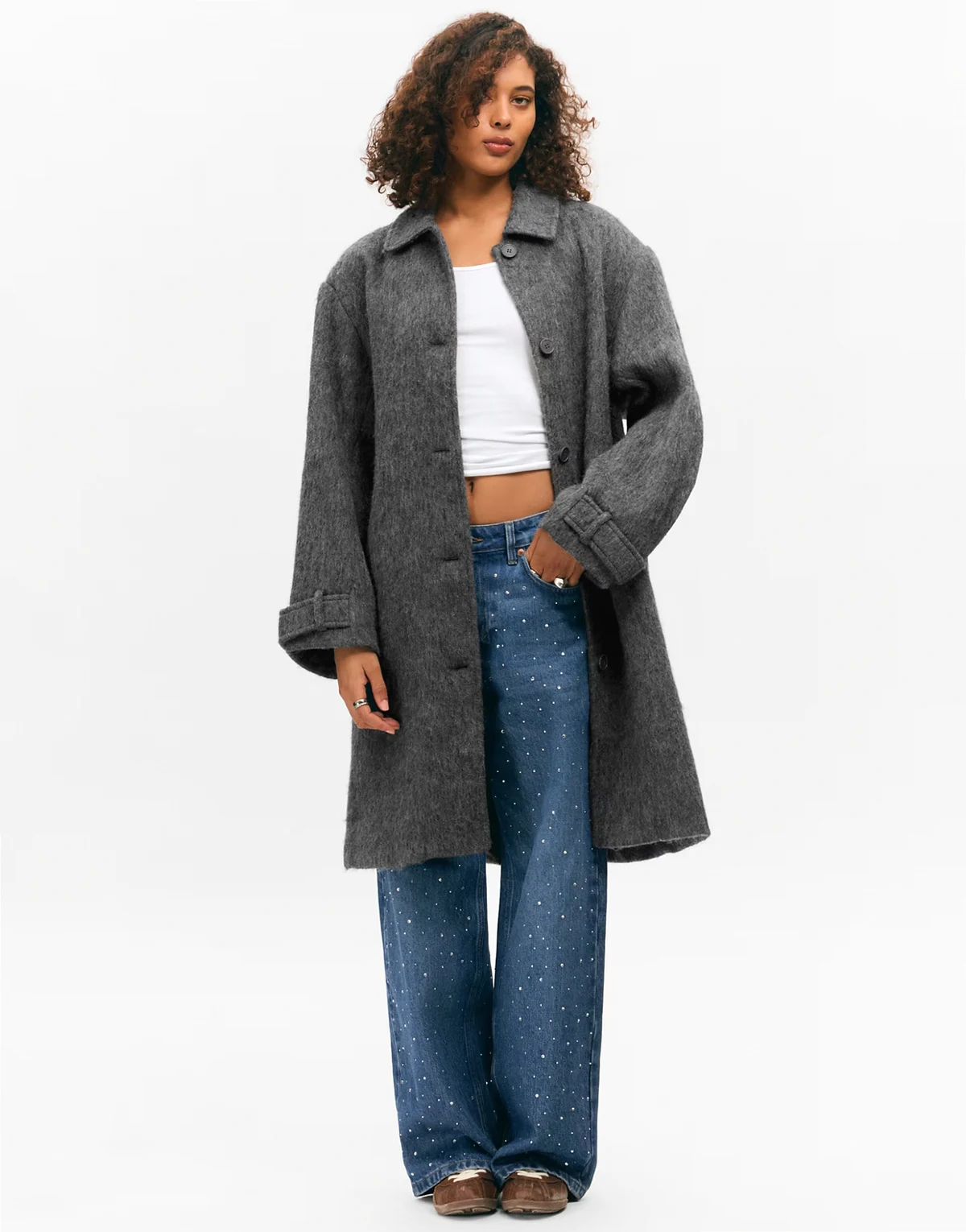 longline coat with wool in dark gray