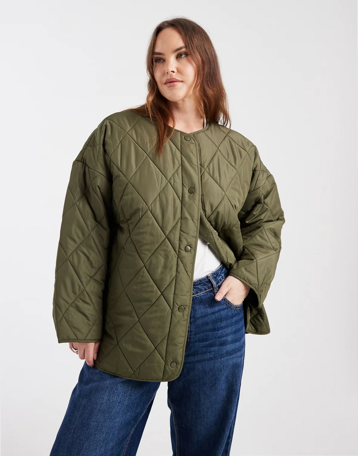 Pieces Curve quilted lightweight jacket in khaki green