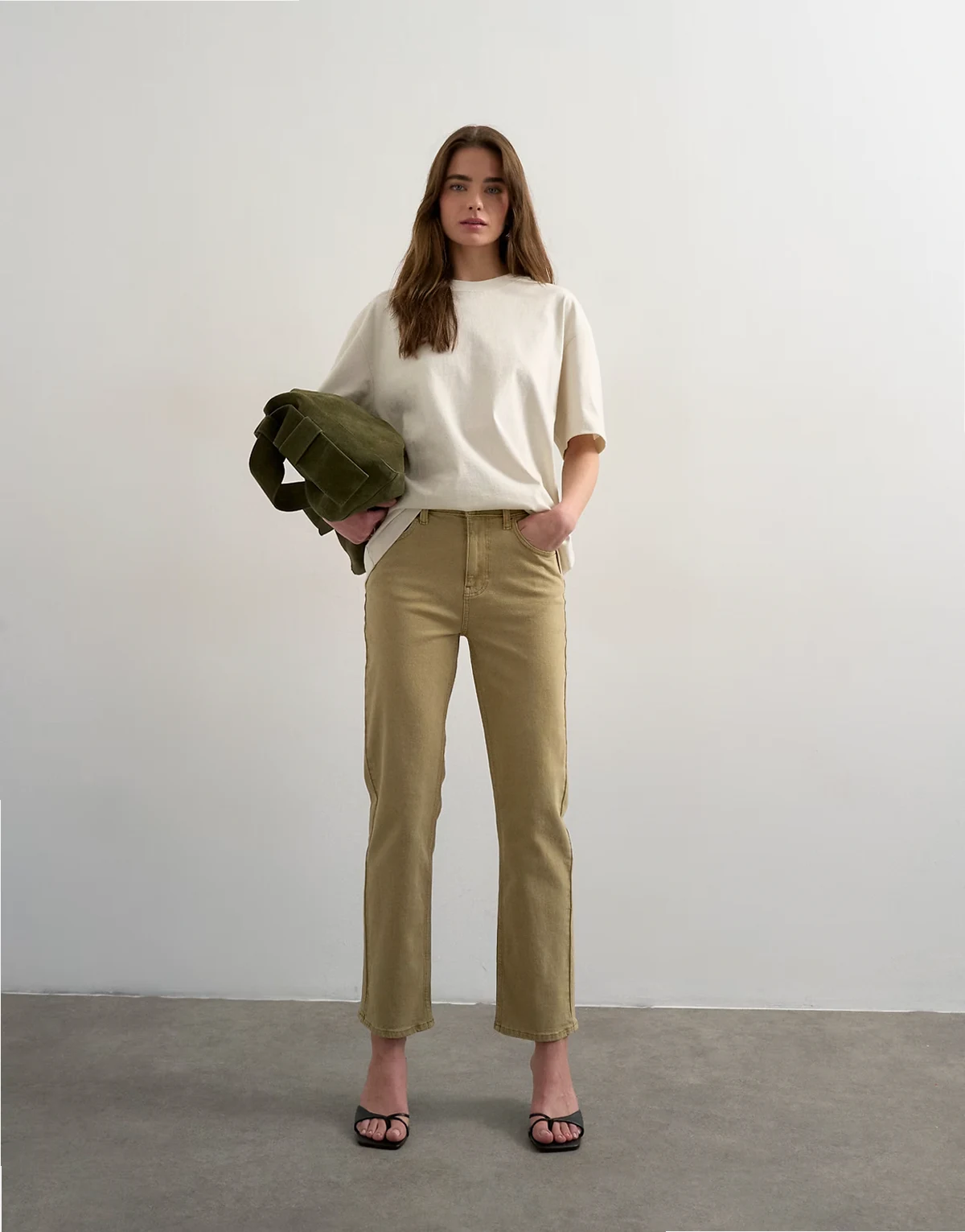 Orson mid rise comfort straight leg jeans in dark beige