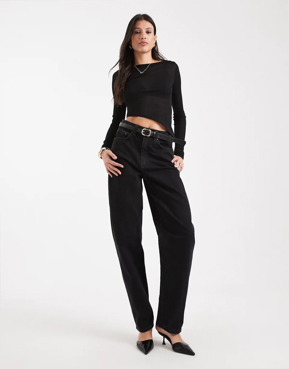 ASOS DESIGN Tall slim barrel leg jeans in washed black