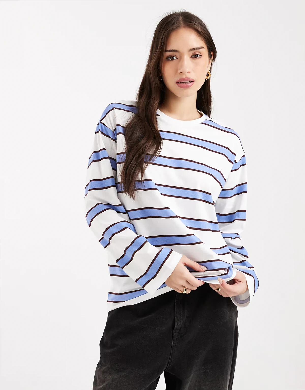 oversized rugby stripe long sleeve T-shirt in blue multi stripe