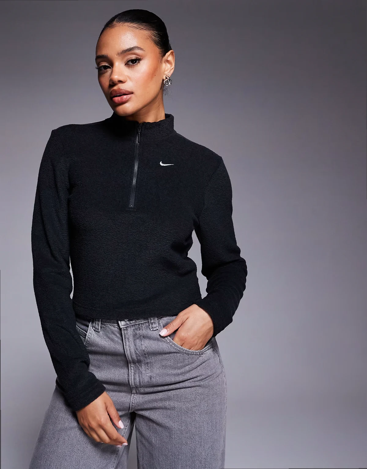 Phoenix Fleece plush half zip top in black