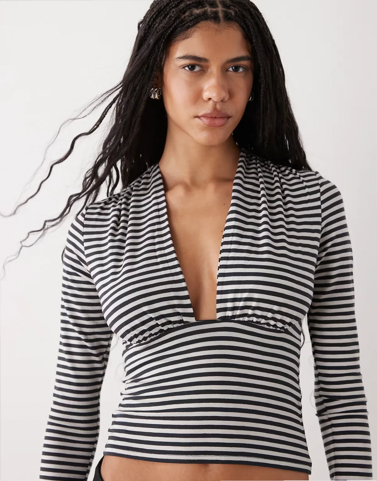 Aline deep halterneck top in gray stripe -Exclusive to ASOS