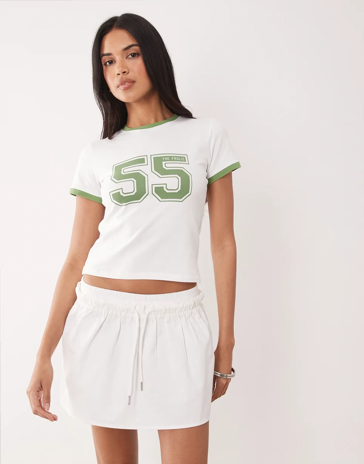 exclusive cotton rich contrast trim varsity graphic front baby tee in white