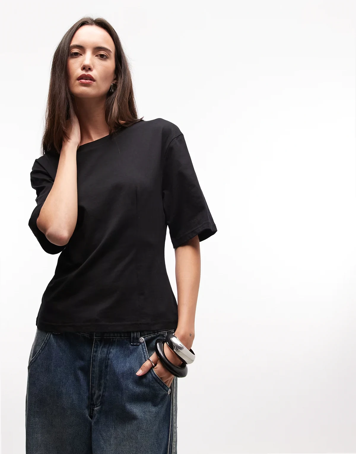 cinched waist top in black