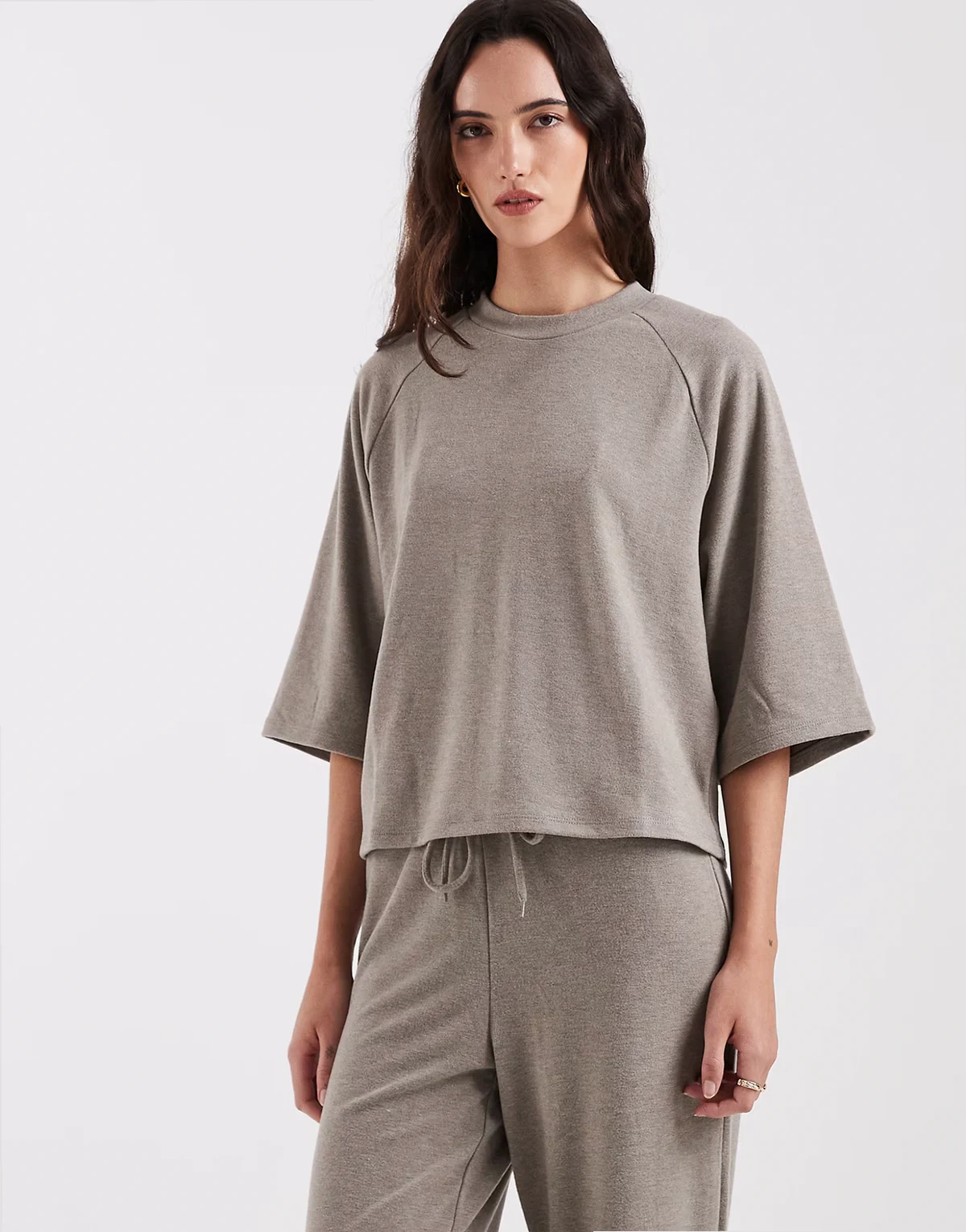 soft texture boxy T-shirt in light brown - part of a set