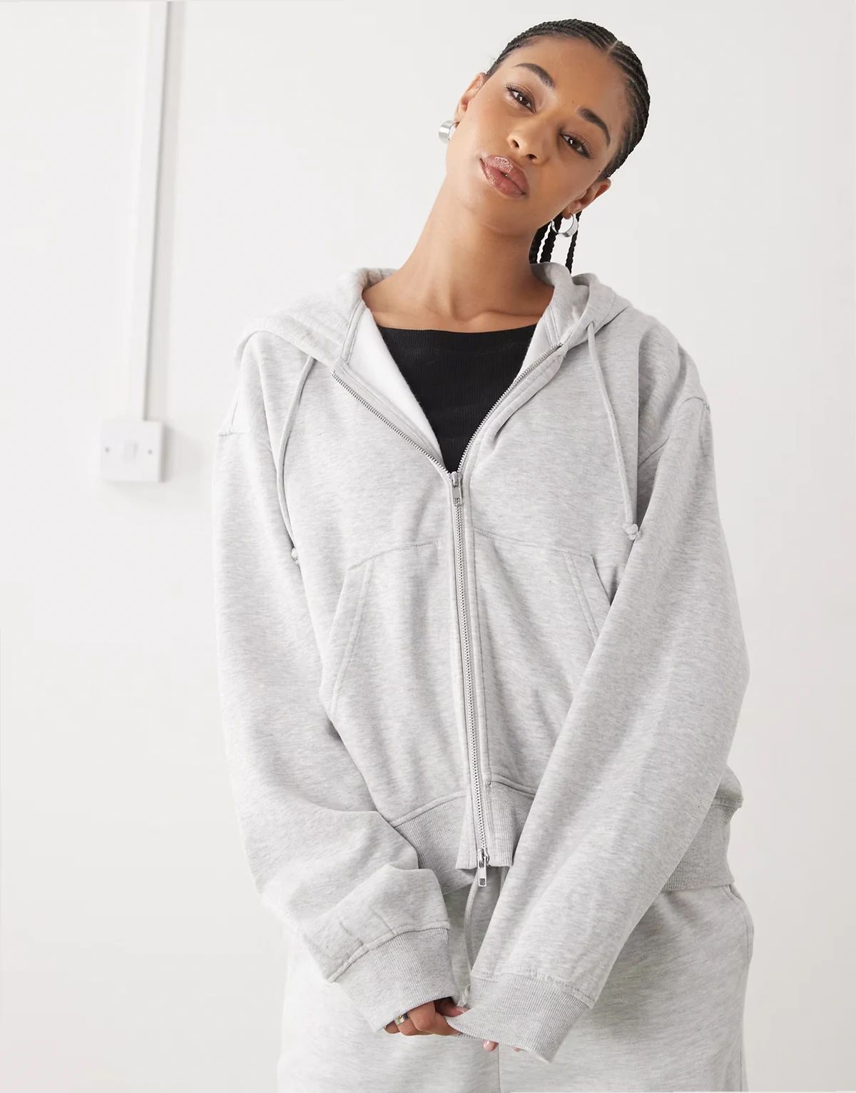 Essence boxy zip thru hoodie in gray