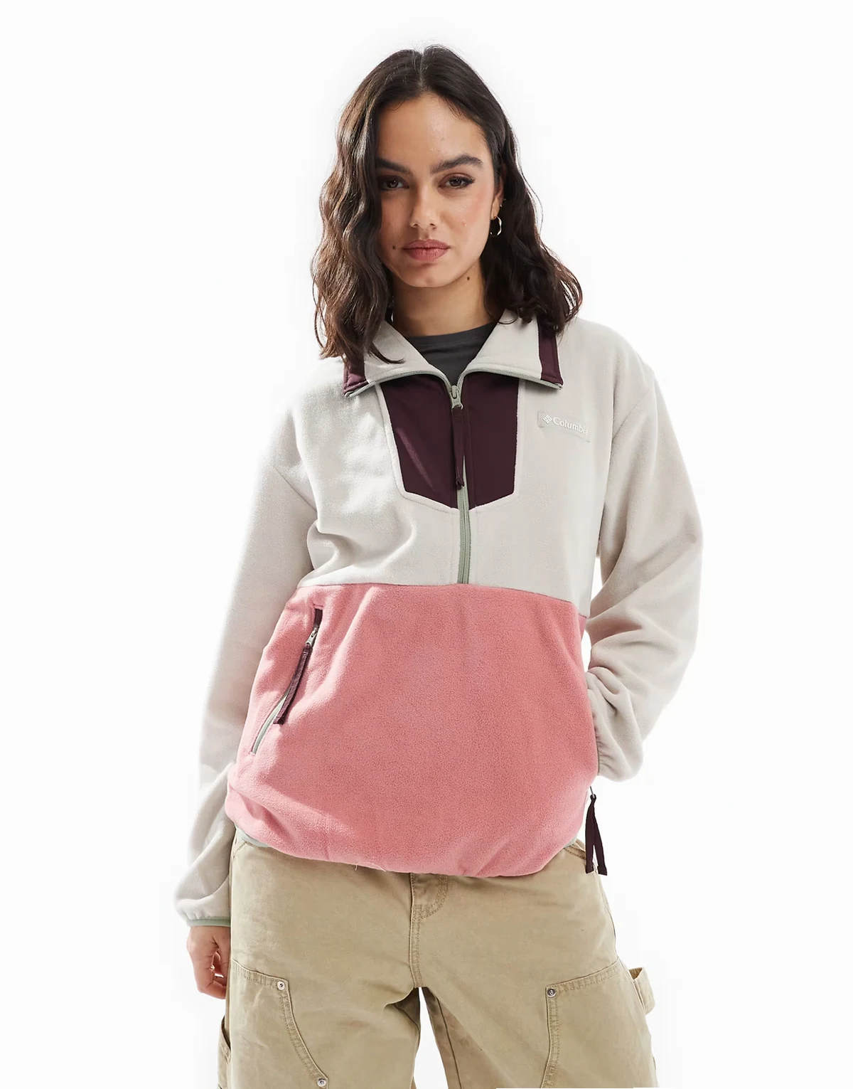 Sequoia Grove zip fleece in dark stone, pink agave