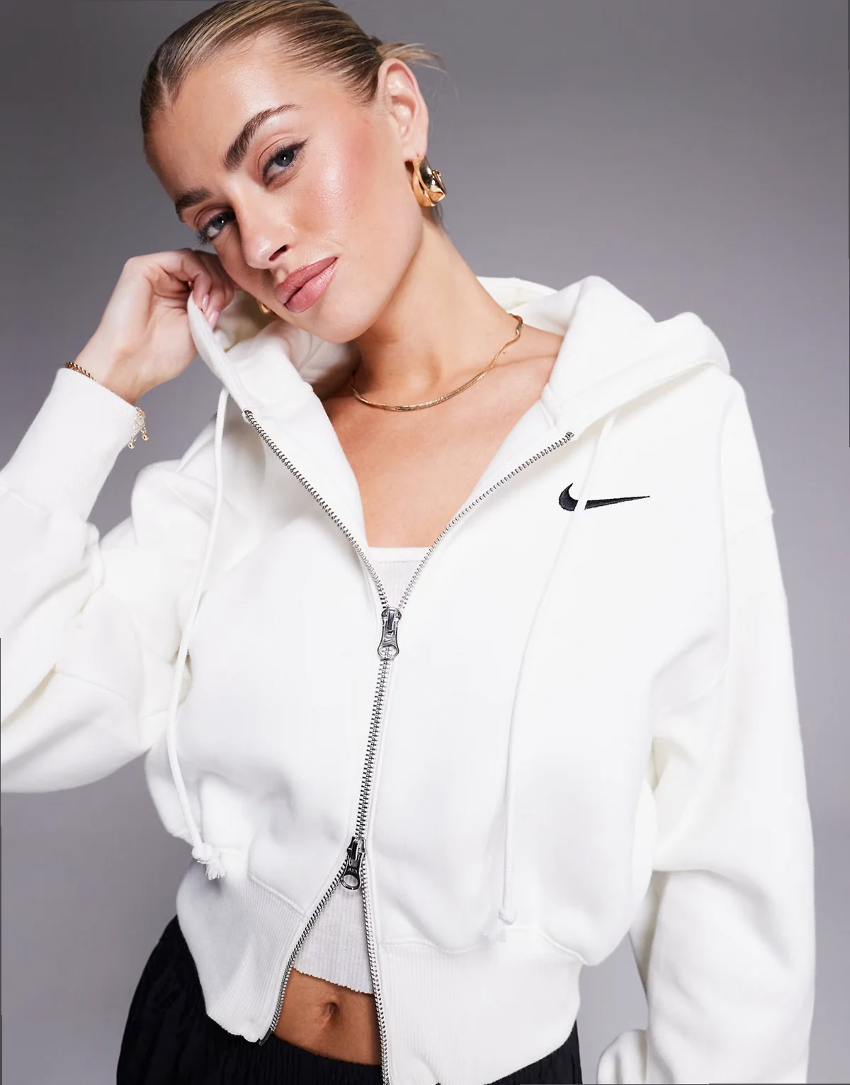 Phoenix Fleece cropped full zip hoodie in cream