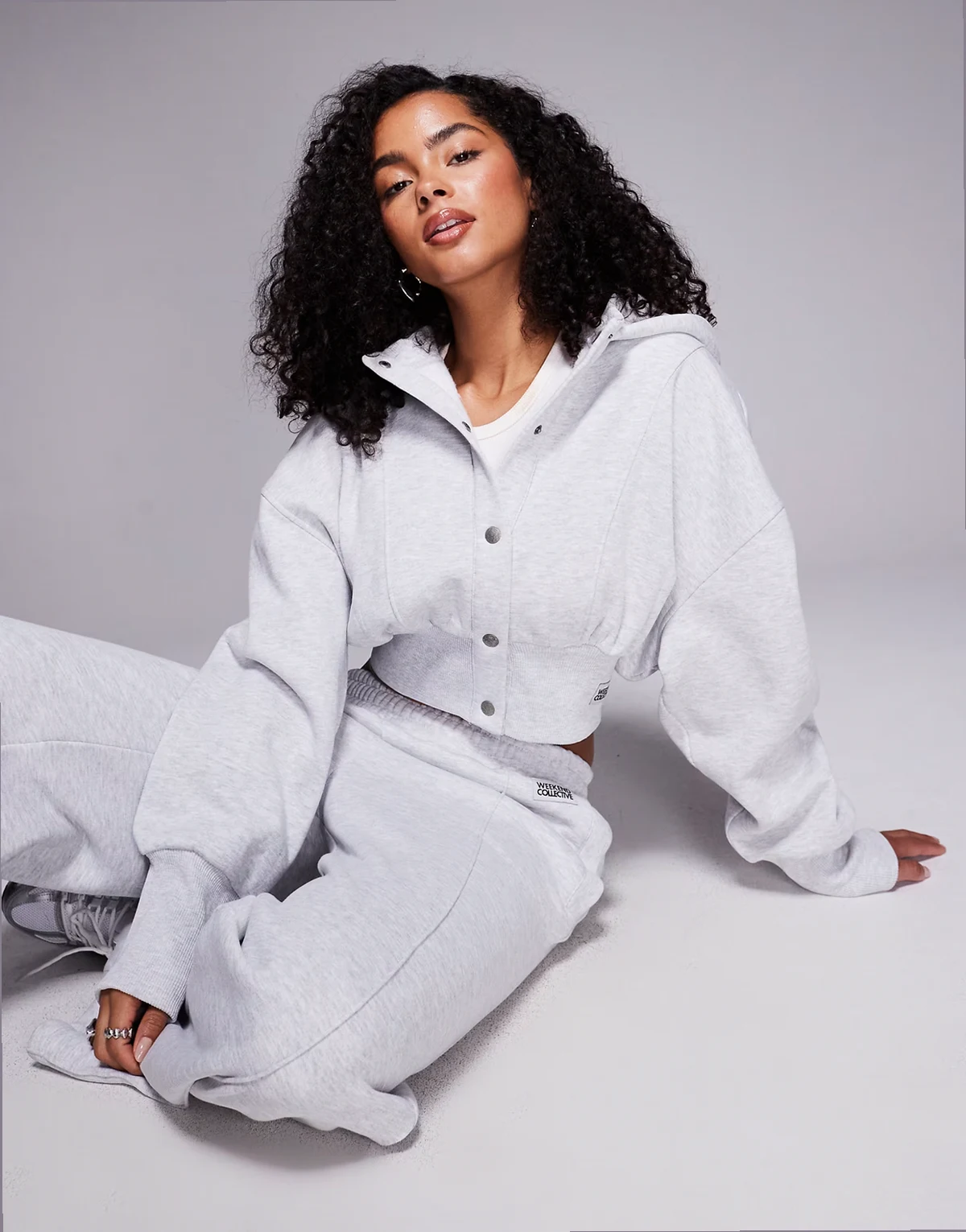 Weekend Collective cinched waist snap hoodie in gray heather
