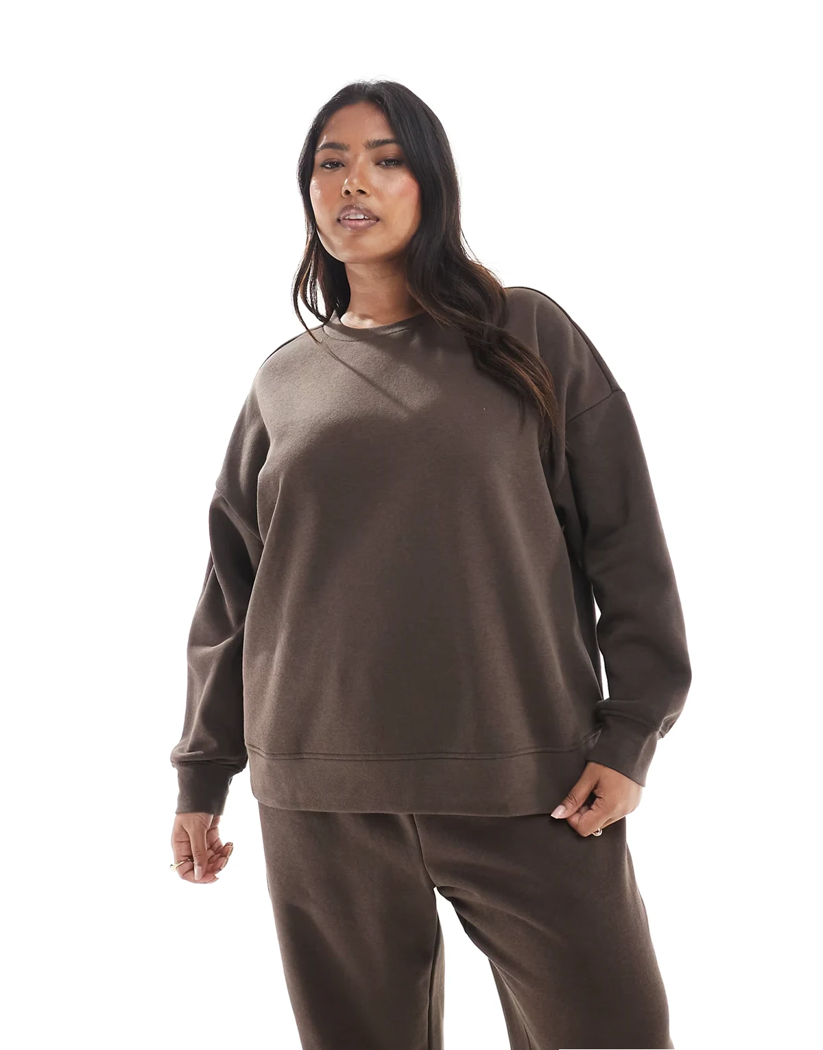 Pieces Curve oversized sweatshirt in chocolate brown - part of a set