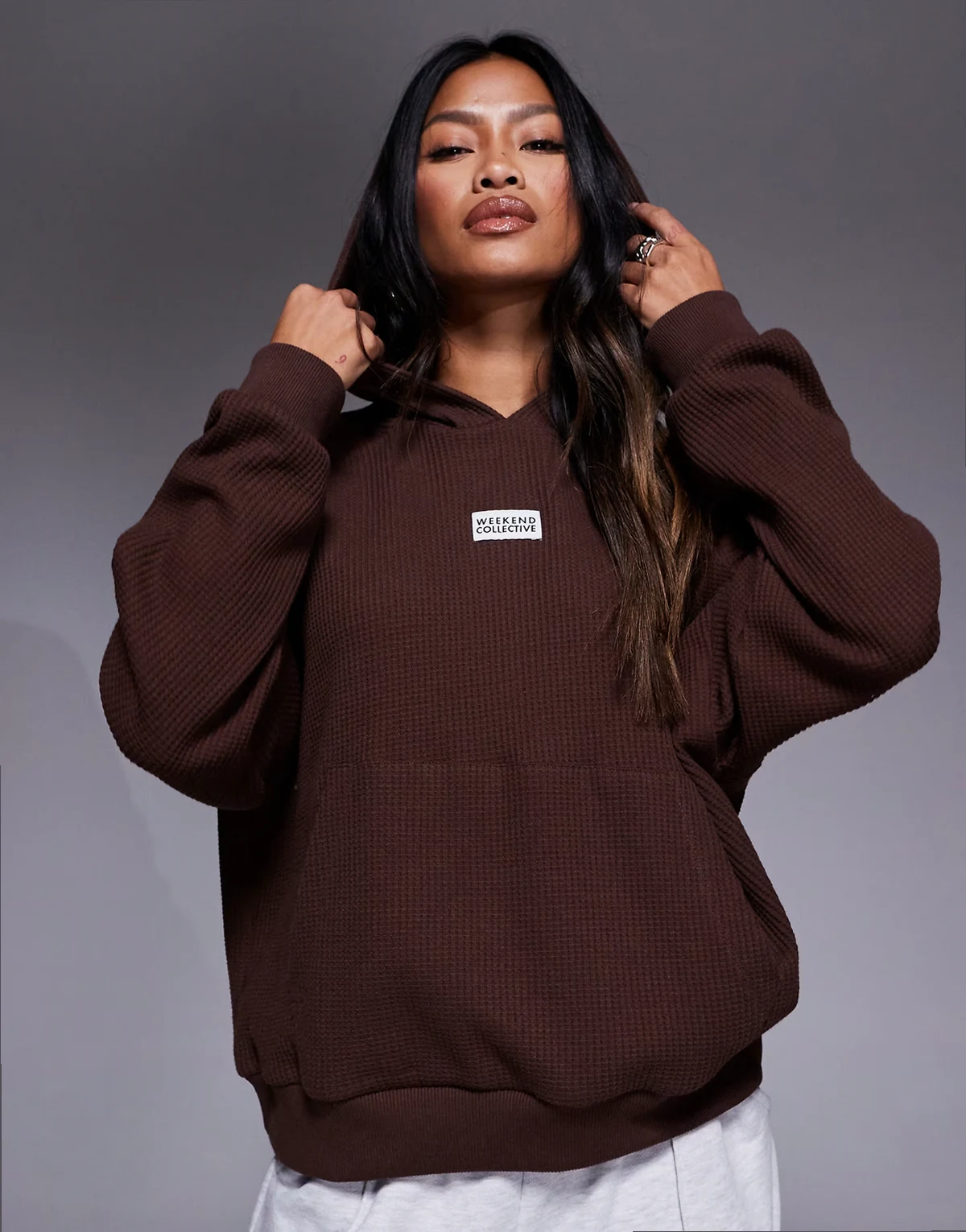Weekend Collective heavyweight waffle hoodie in chocolate