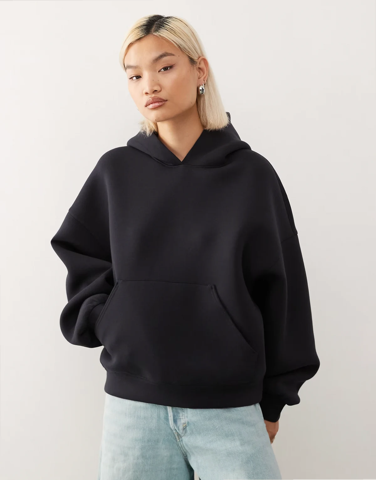 oversized hoodie in navy in scuba-style fabric