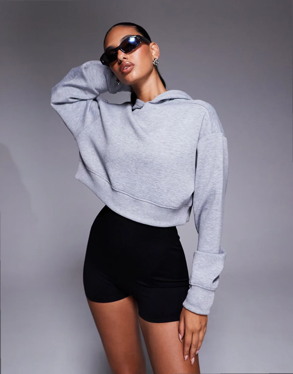 quick dry performance jersey cropped hoodie in gray heather