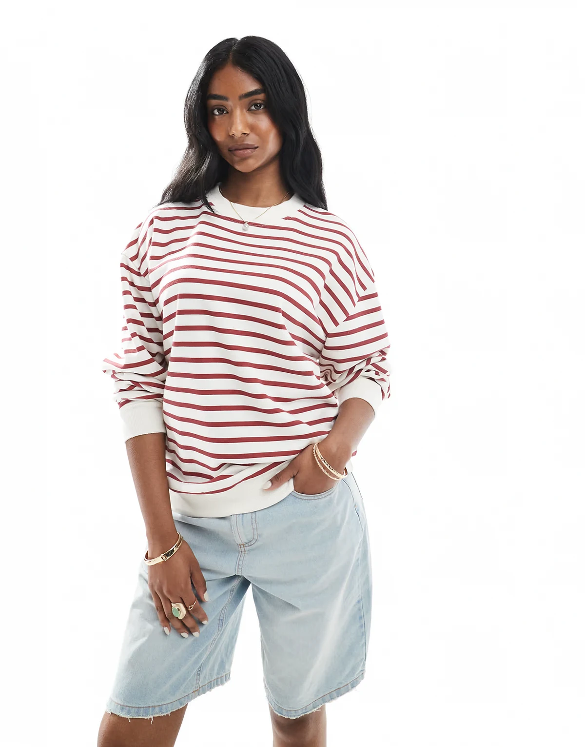 – Bluza o pudełkowym kroju w stylu rugby w czerwone paski