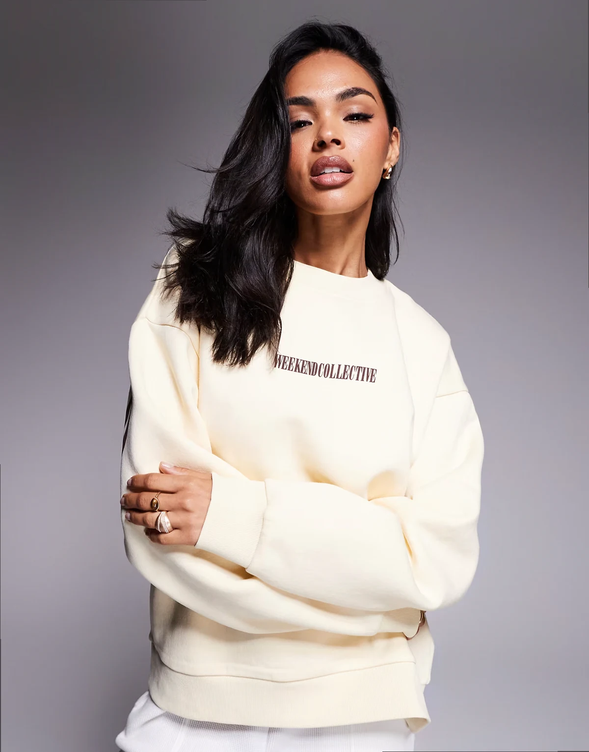 Weekend Collective oversized sweatshirt with stacked back logo in buttermilk