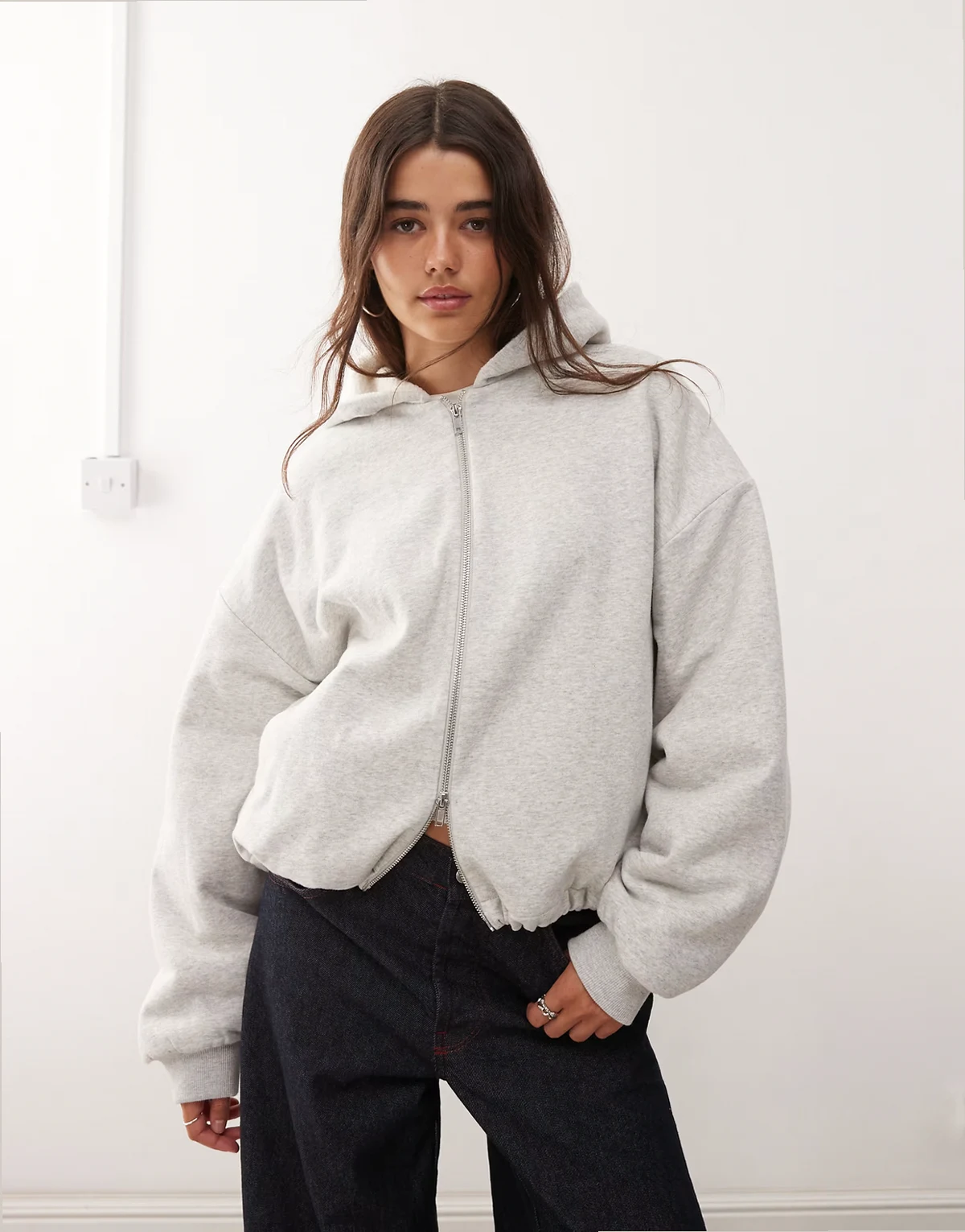 oversized hoodie with borg lining in gray melange