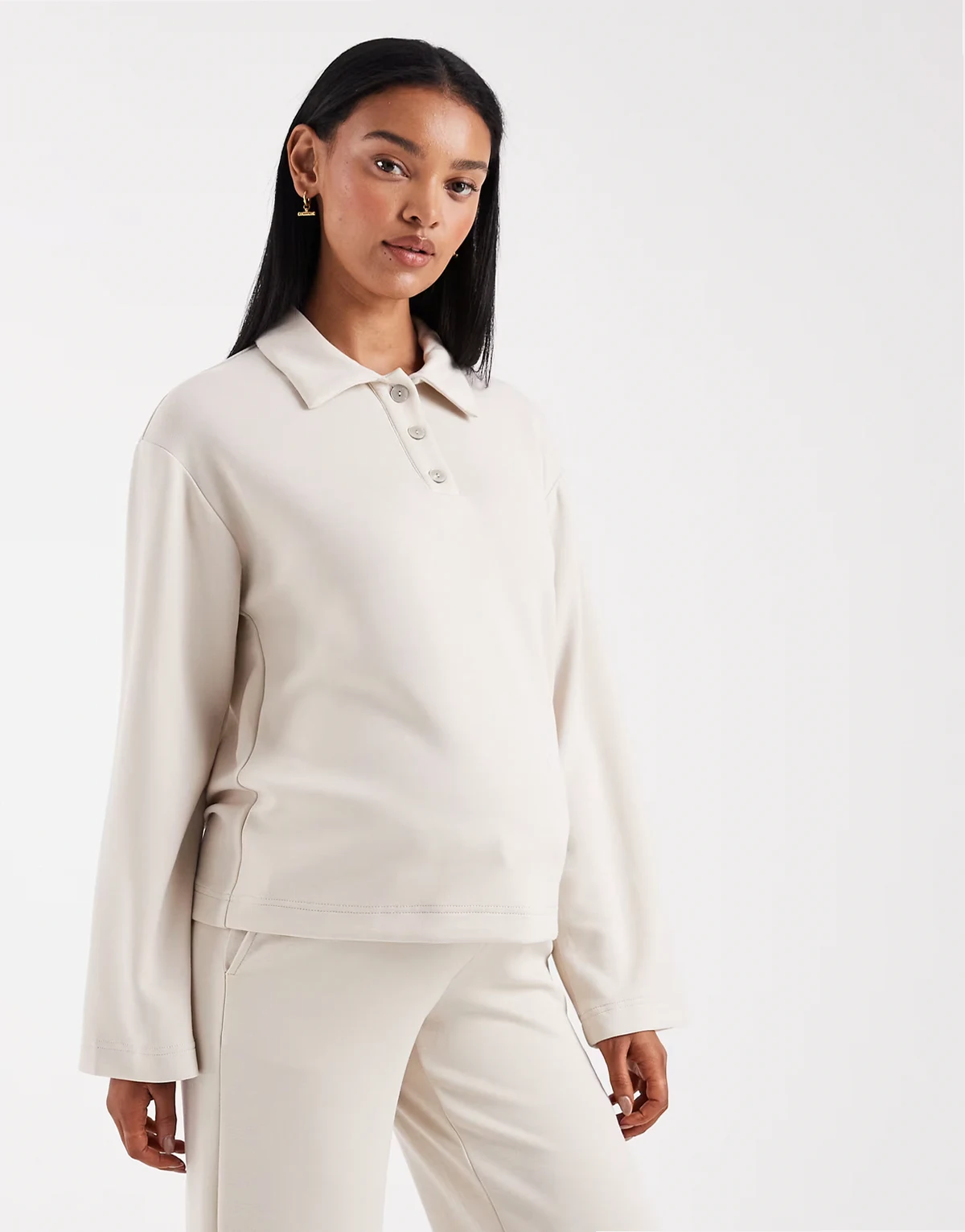 super soft polo top in cream - part of a set