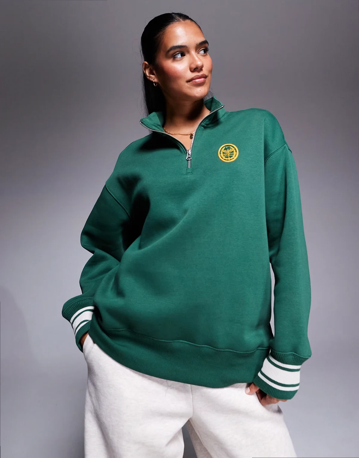 Phoenix Fleece oversized quarter zip sweatshirt in dark green
