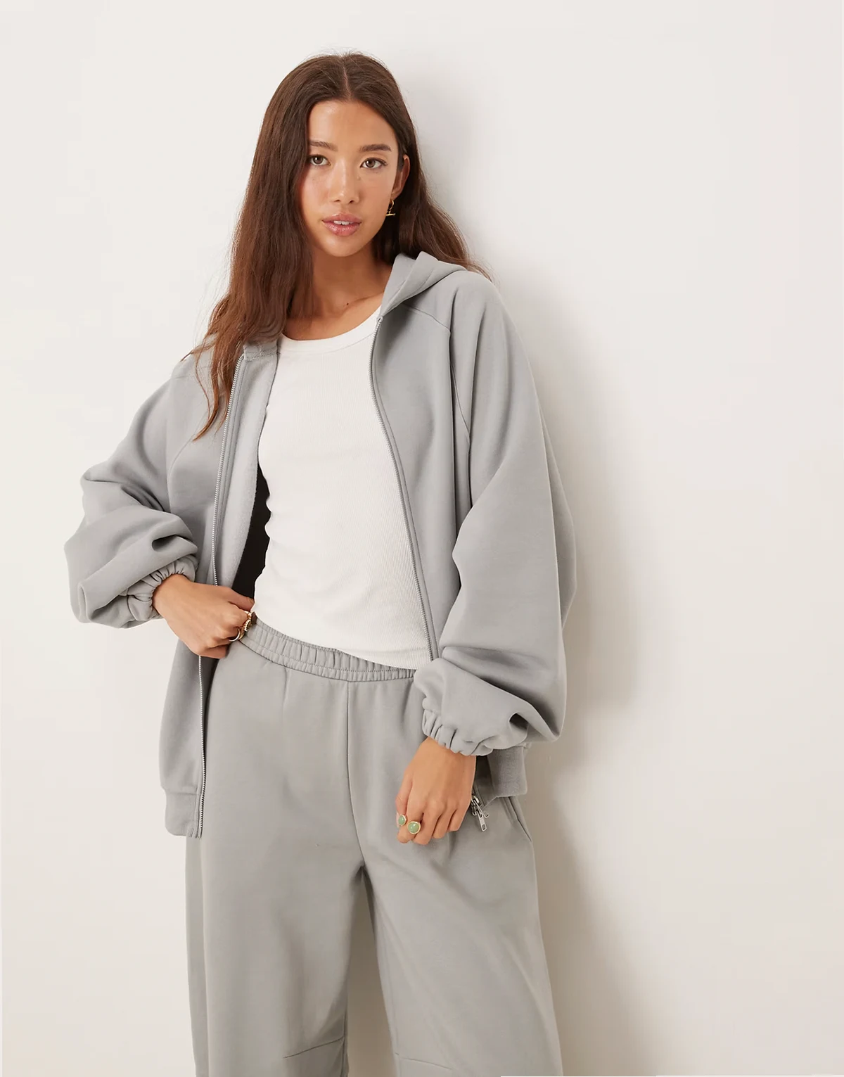 zip up hoodie with tie hem in dusky blue - part of a set