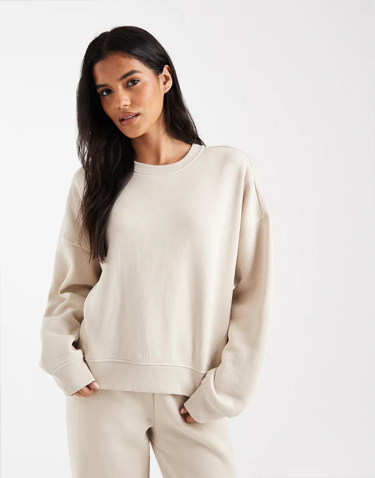 crew neck drop shoulder sweatshirt in stone - part of a set