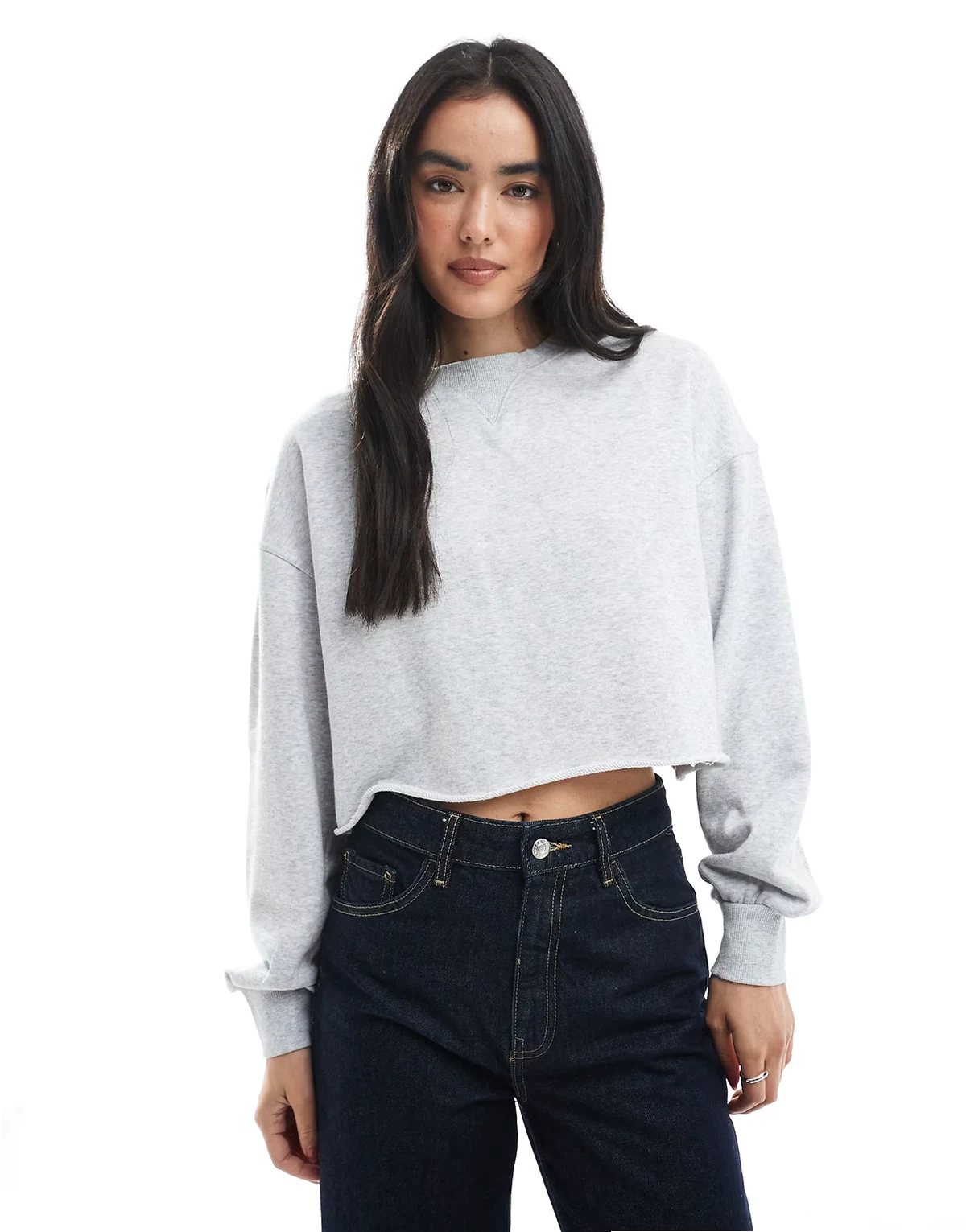 – Cropped Sweatshirt in zartem meliertem Grau