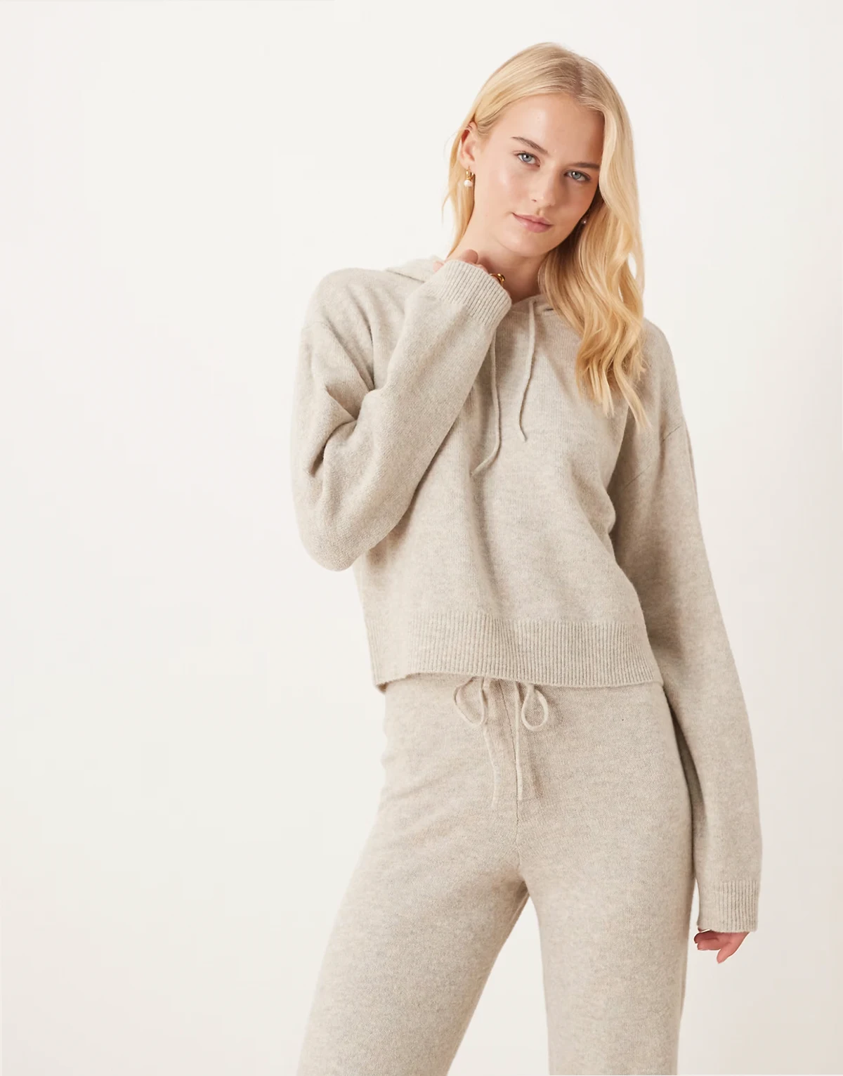 slouchy knitted hoodie in cream - part of a set