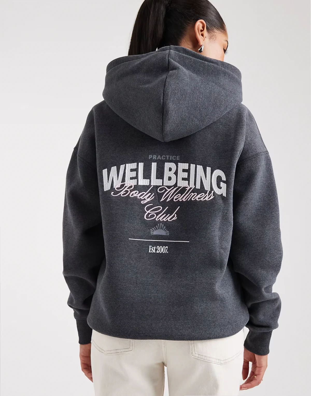 – Weicher Kapuzenpullover in Grau mit Print