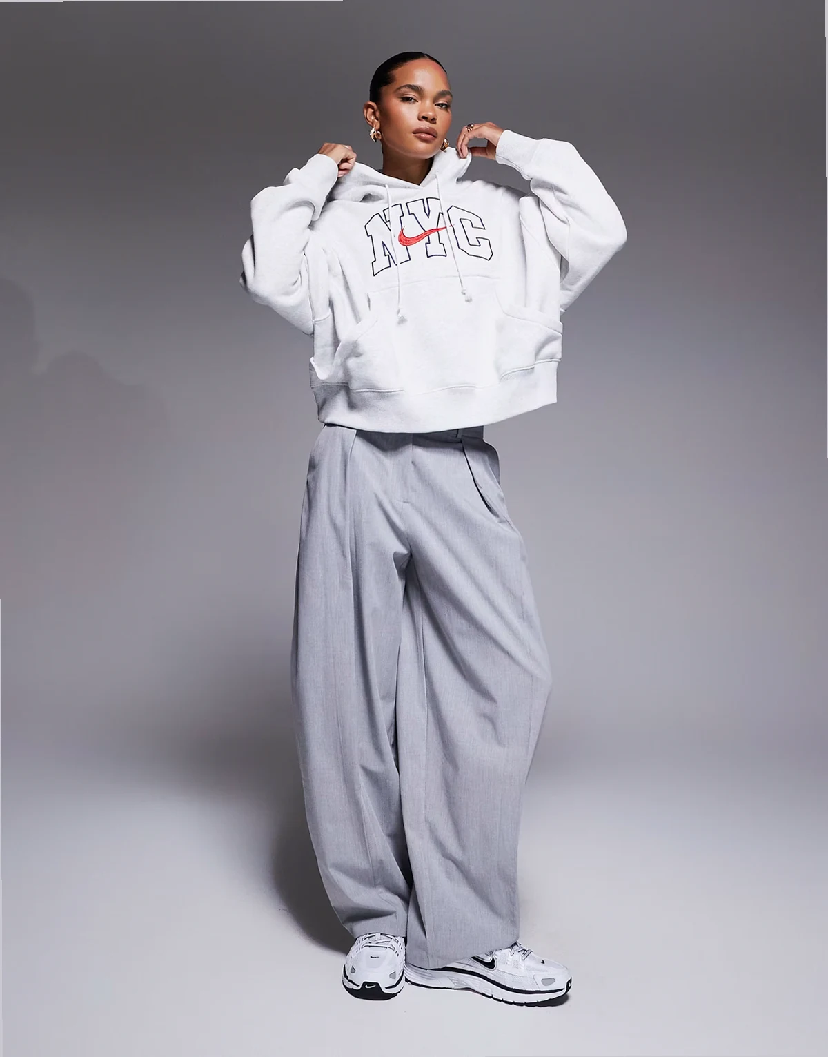 Phoenix Fleece over oversized graphic hoodie in gray