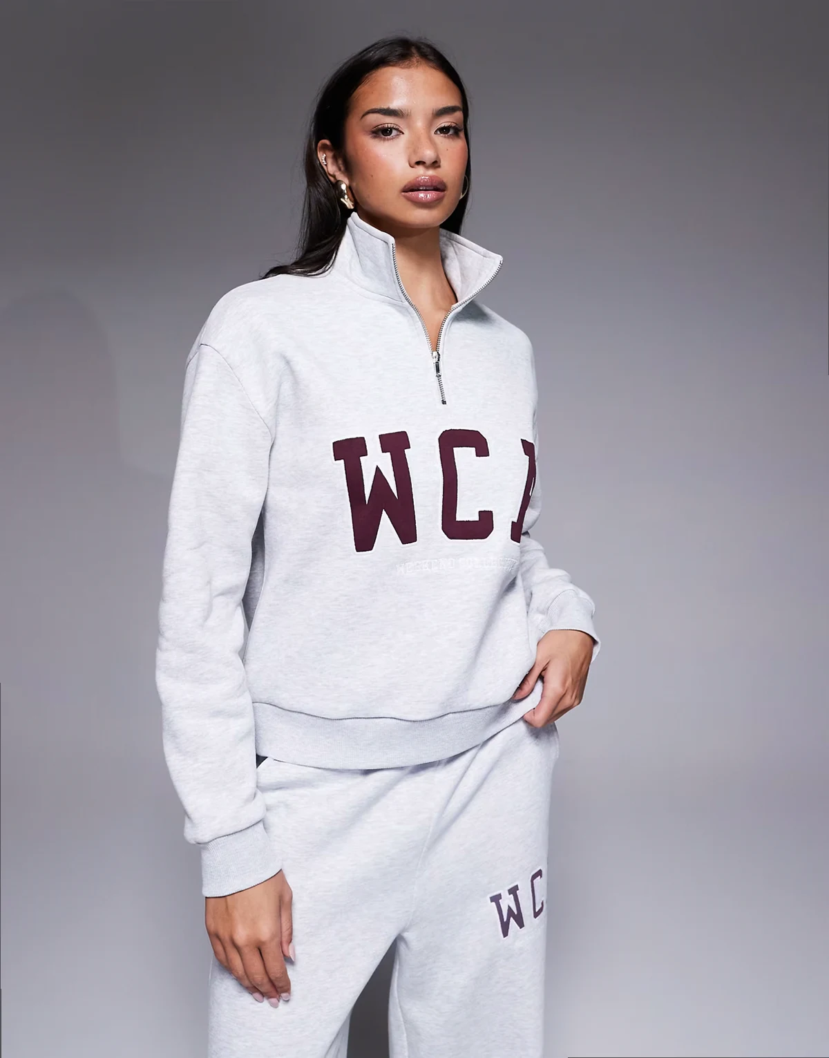 Weekend Collective half zip varsity sweatshirt in gray heather - part of a set