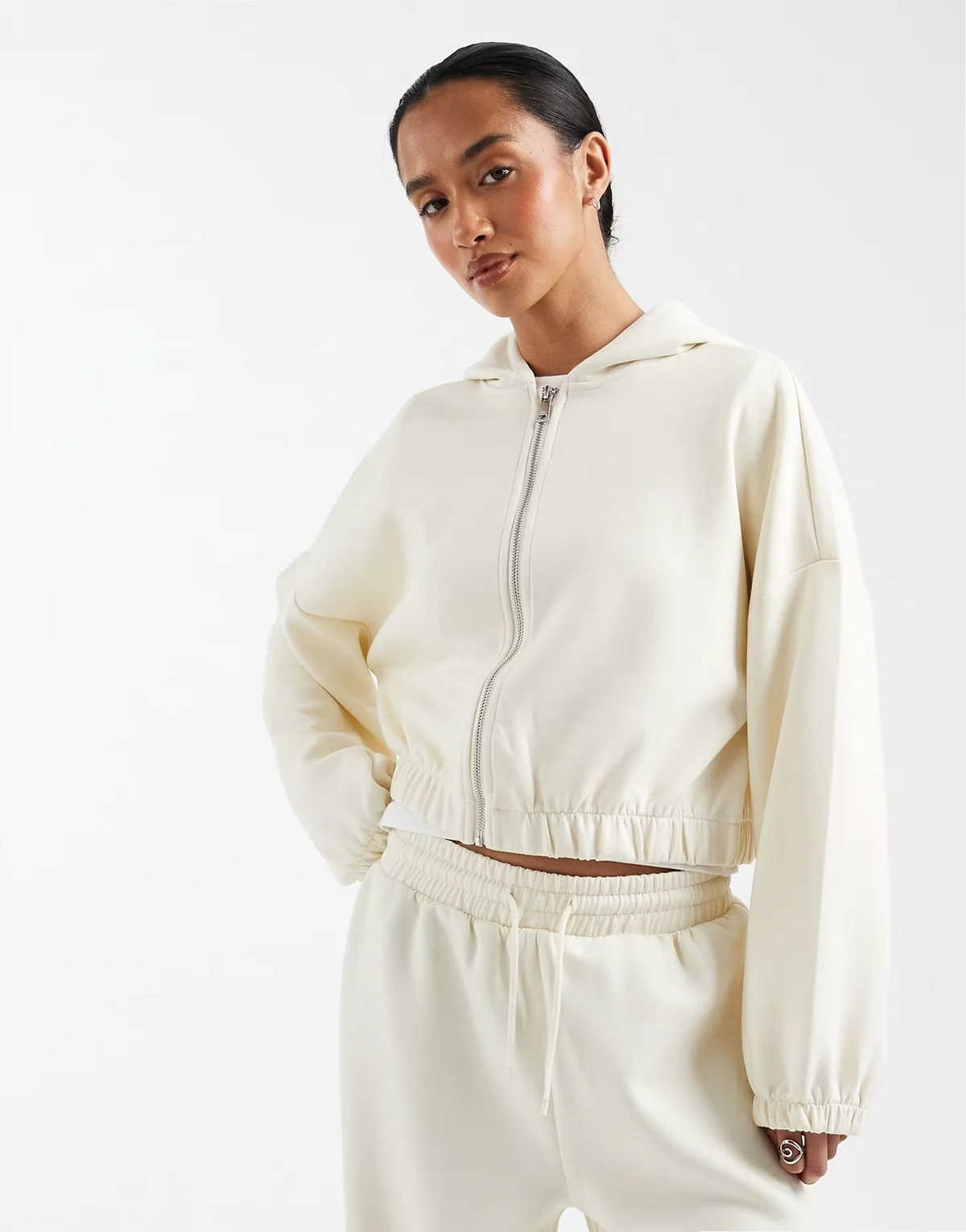 soft touch cropped hoodie in cream - part of a set