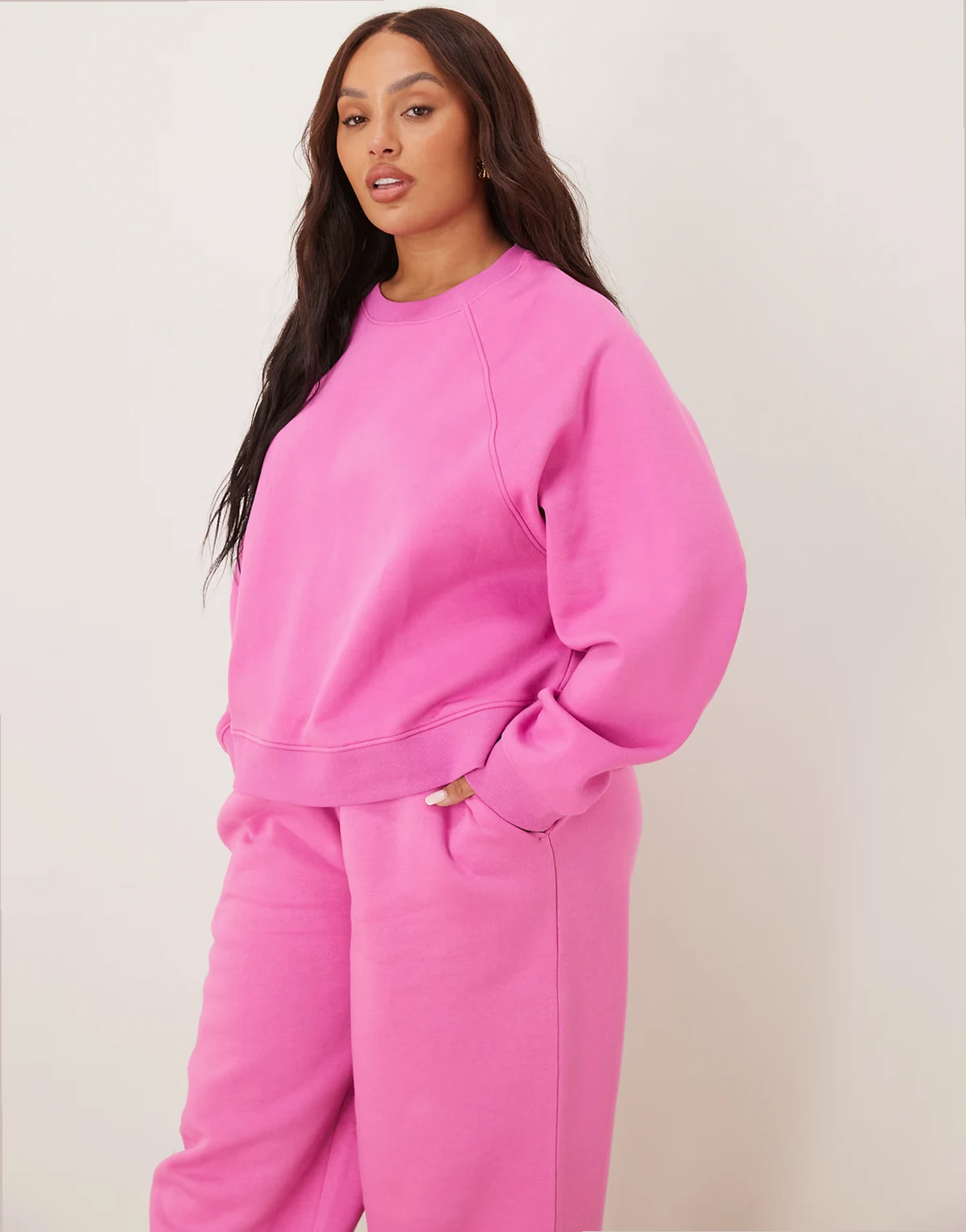 ASOS DESIGN Curve oversized brushback sweatshirt with raglan detail in pink