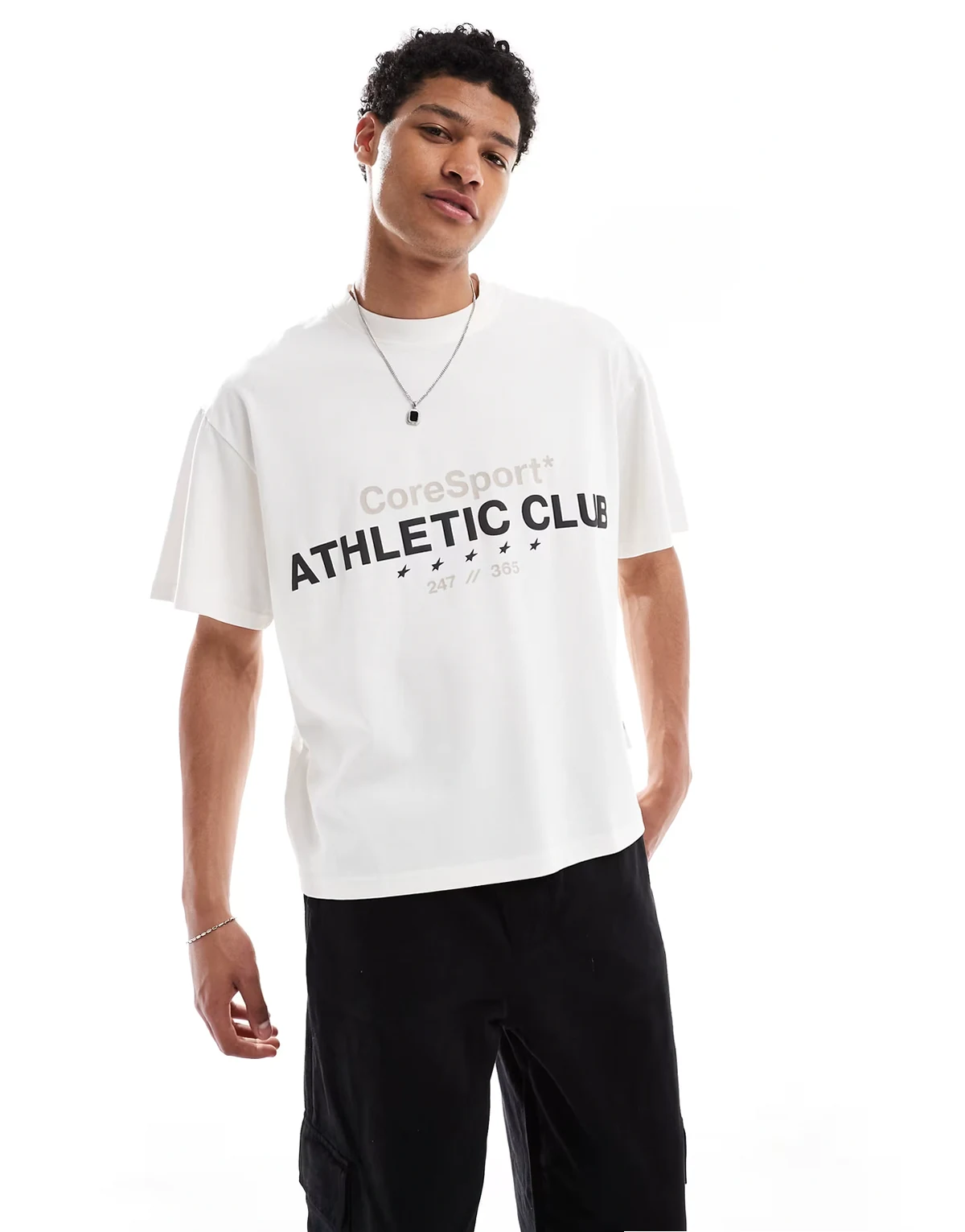 boxy crop T-shirt with front print in white
