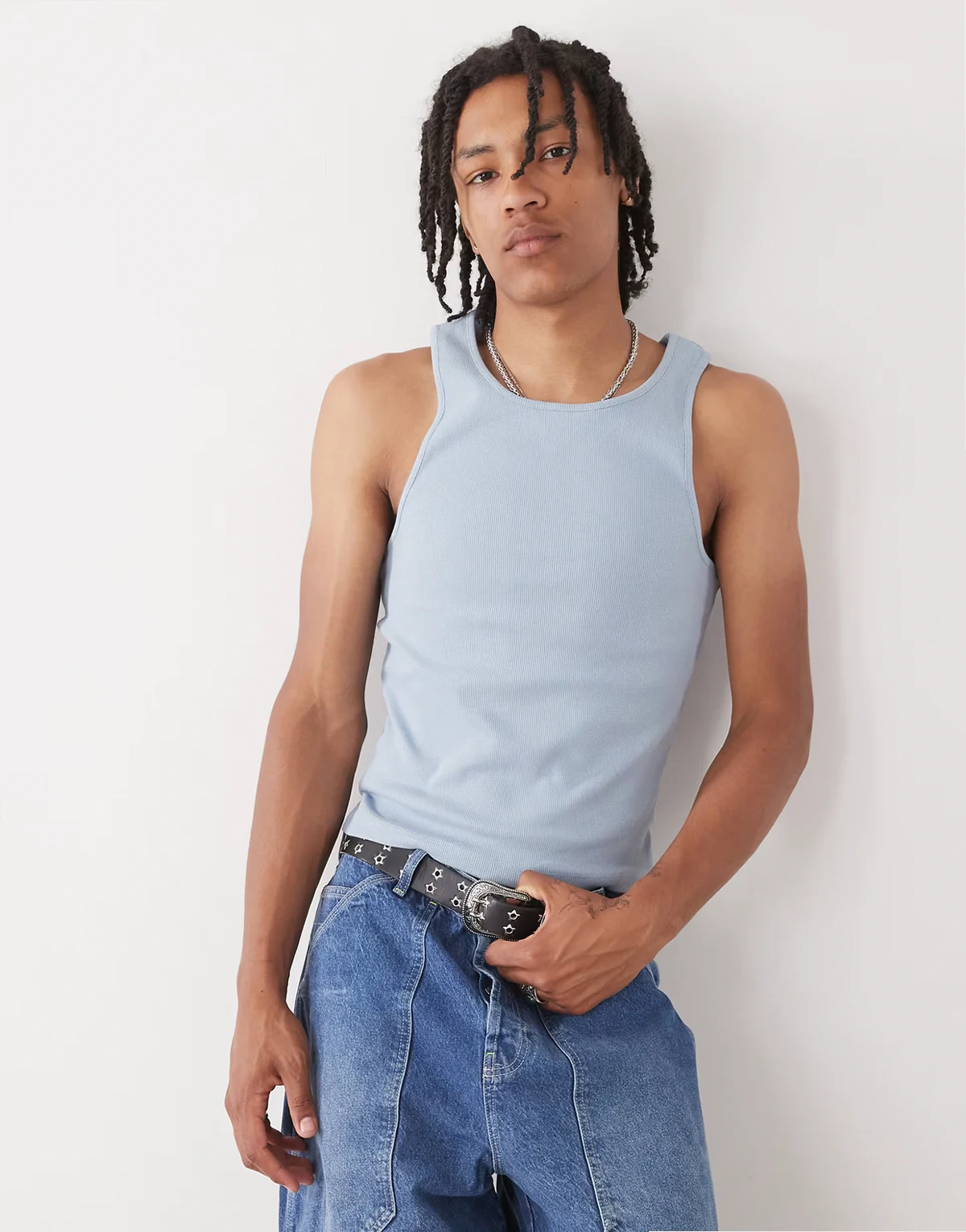 muscle tank top in dusty blue