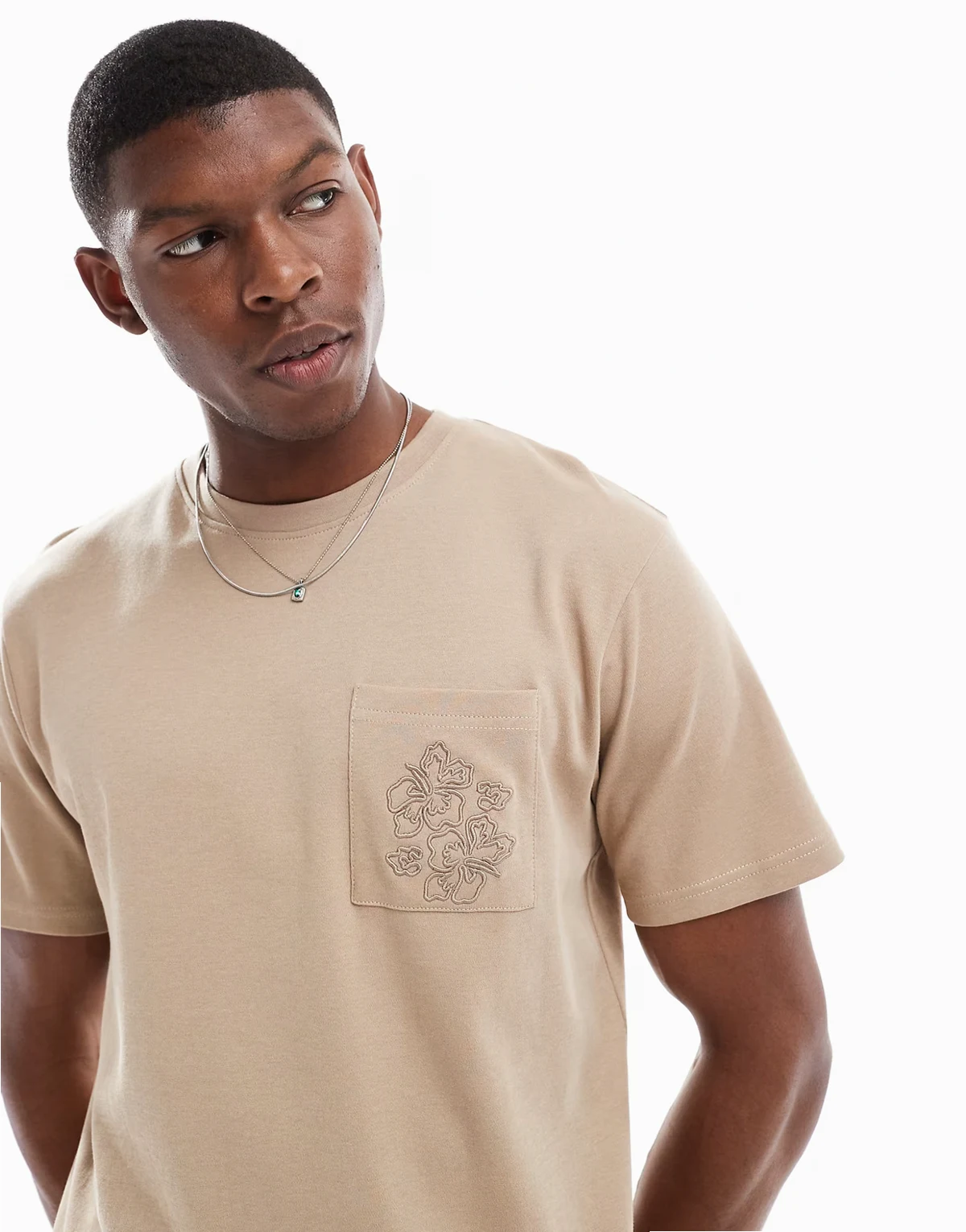 200GSM short sleeve T-shirt with embroidered pocket in stone