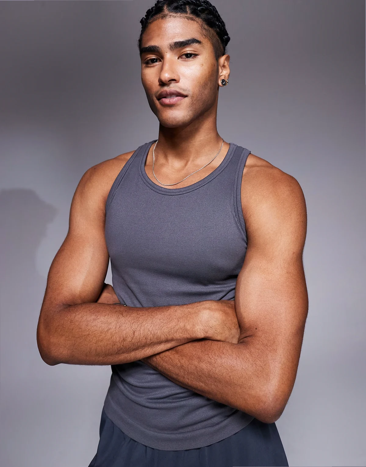 Icon seamless ribbed slim fit tank top in charcoal