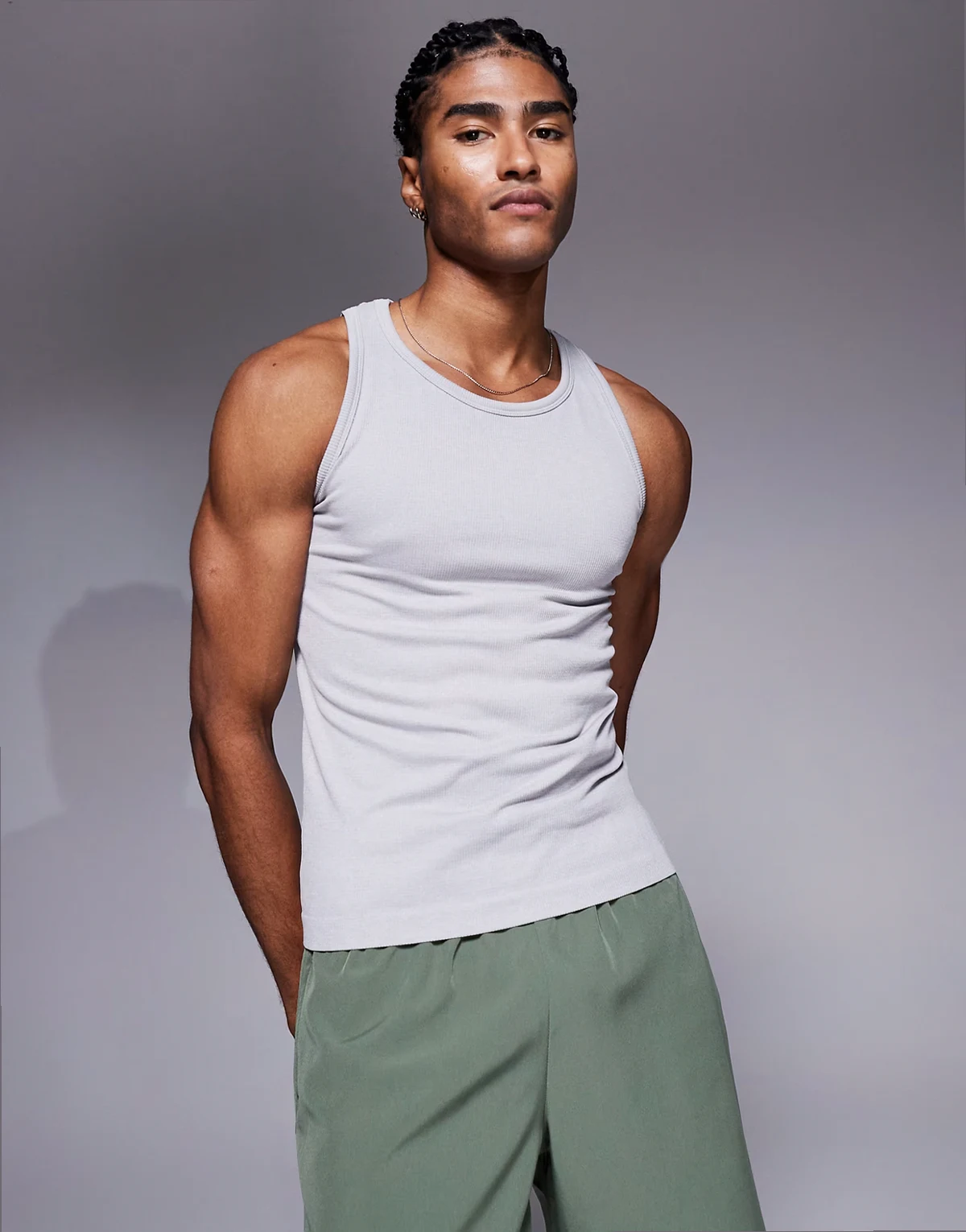 Icon seamless ribbed slim fit tank top in gray