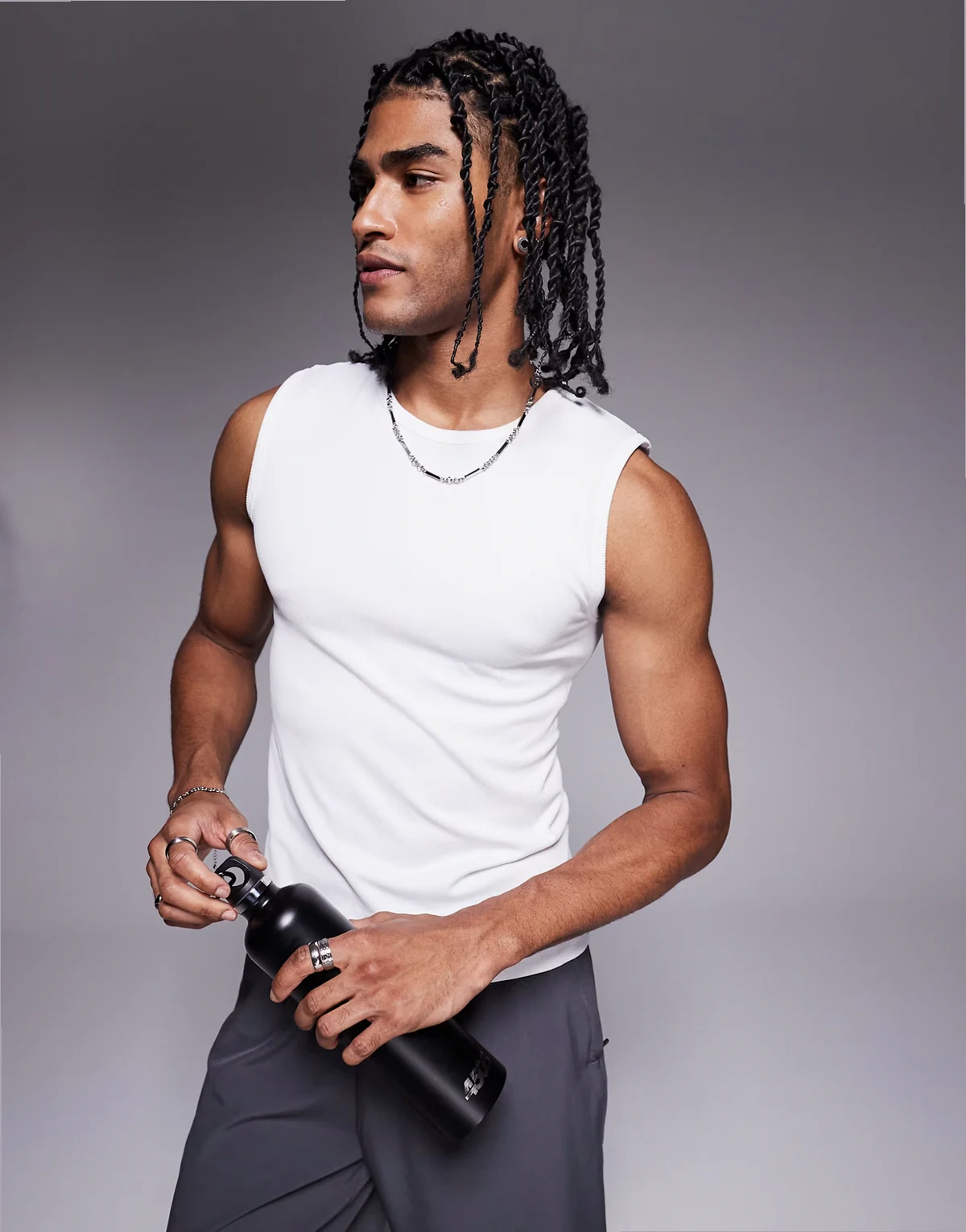 slim fit seamless ribbed training tank top in white