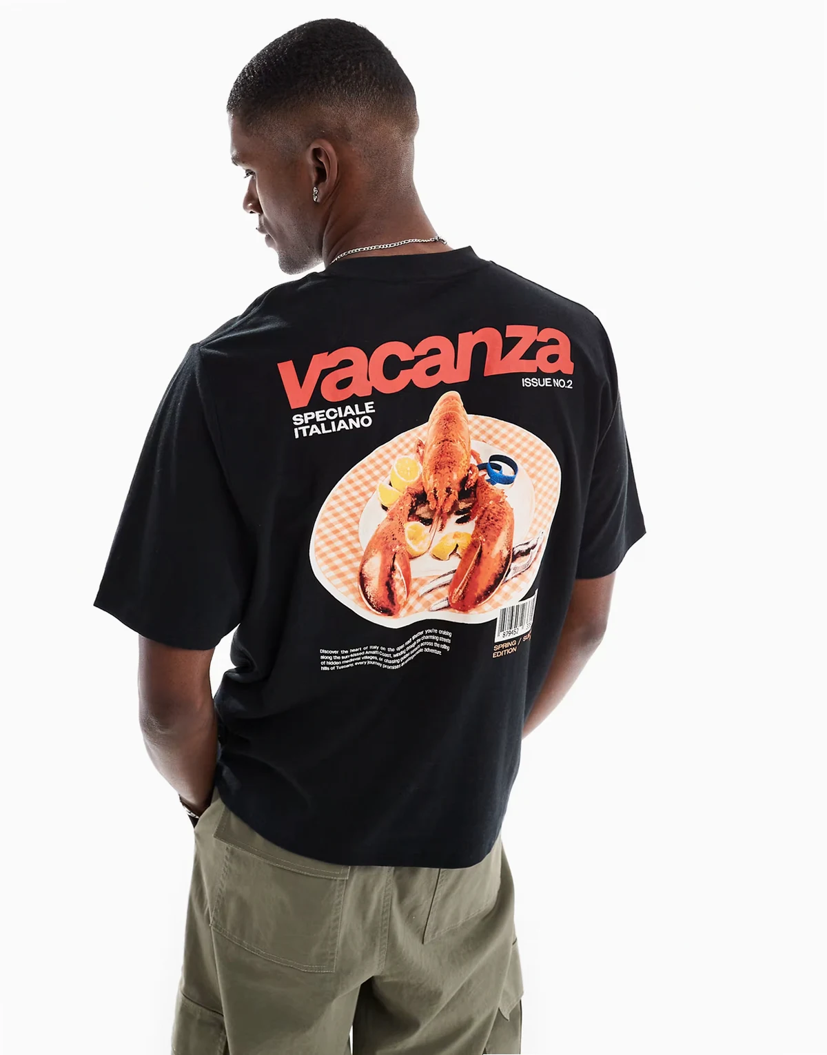 – Cropped Fit T-Shirt in Schwarz mit „Vacanza“-Print
