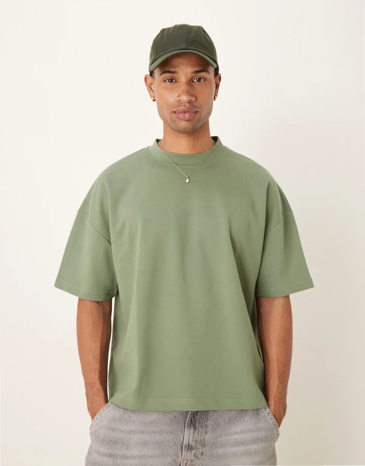 – BreatheMAX™ – Gruby szałwiowy T-shirt oversize z mieszanki bawełny o pudełkowym kroju z obniżoną linią ramion