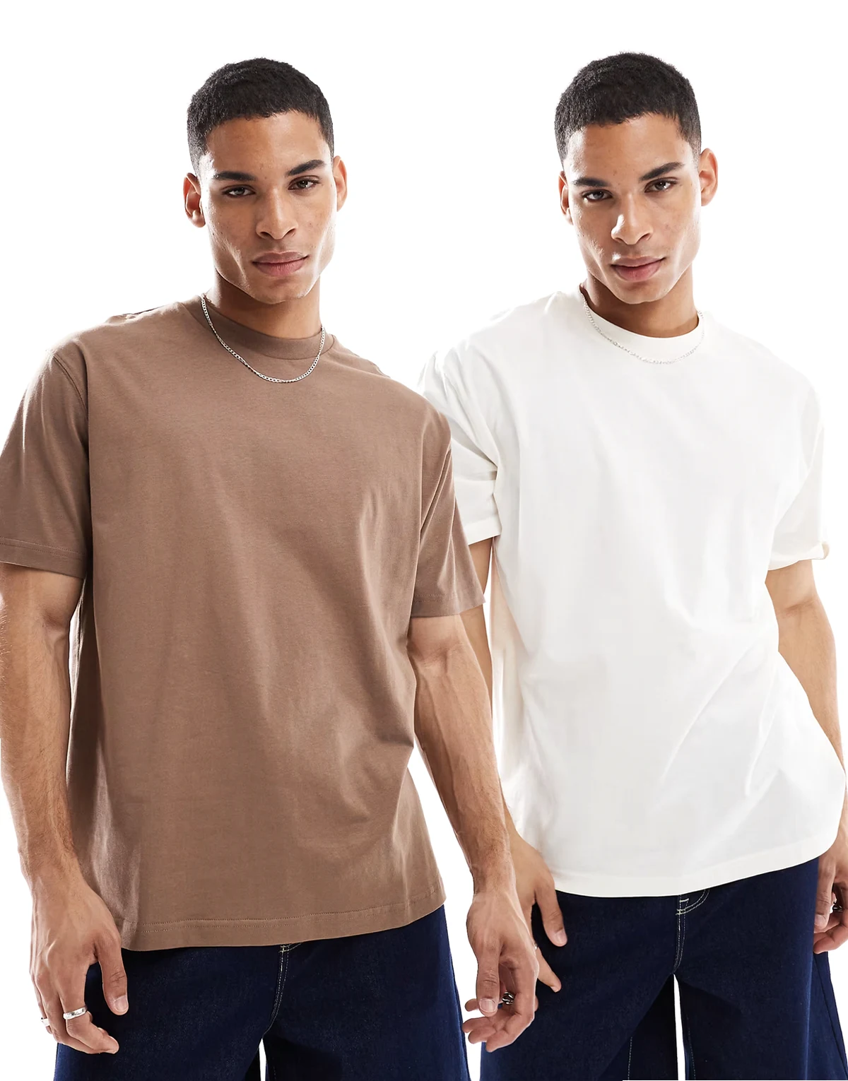 – Zestaw 2 luźnych T-shirtów basic w kolorach kamiennoszarym i kremowym