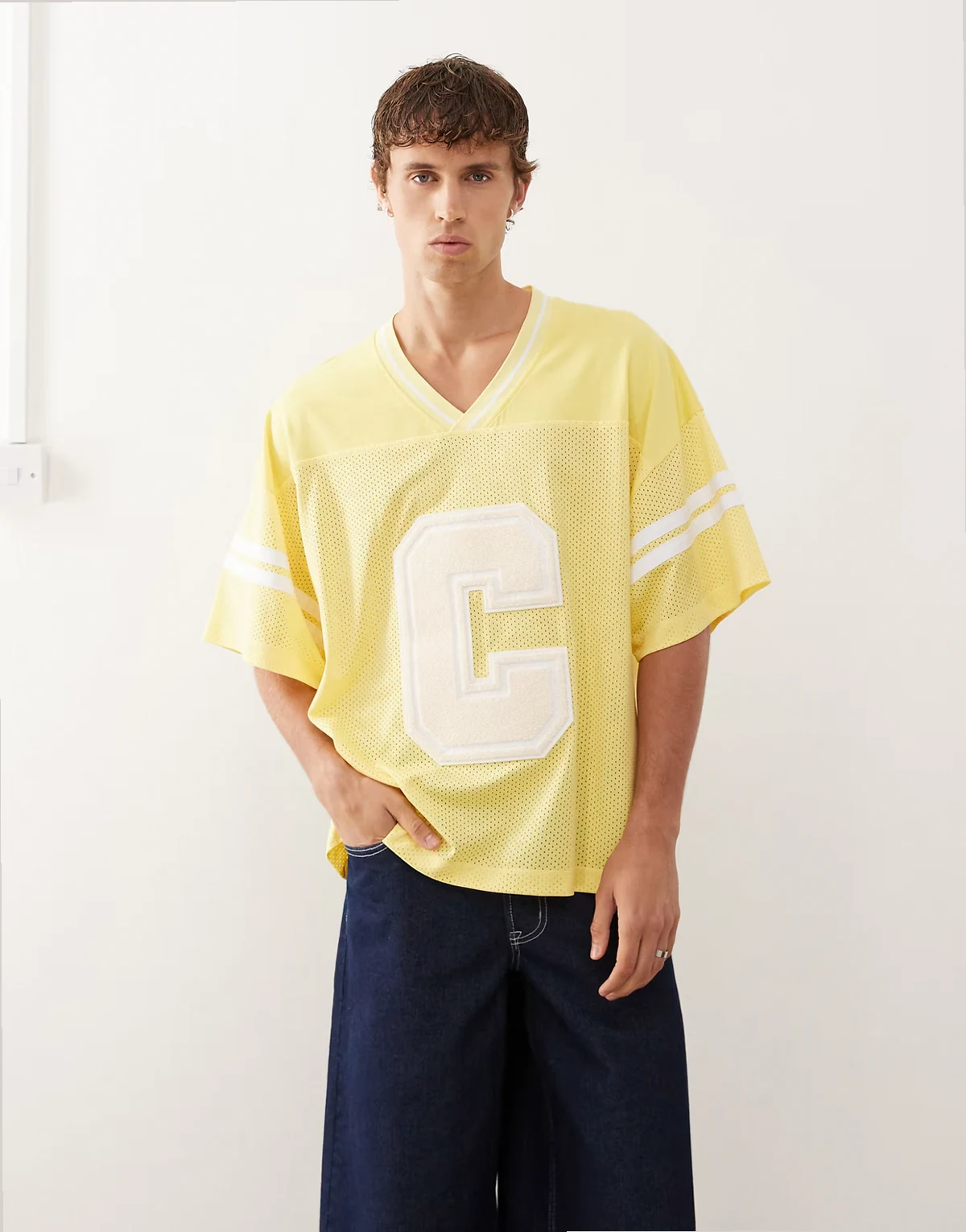 airtex 'C' embroidery jersey top in yellow