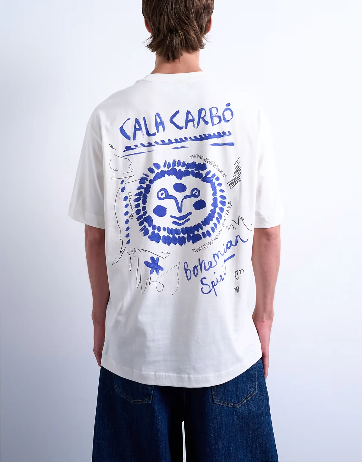 – Luźny T-shirt z motywem Cala Carbo z przodu i z tyłu, w kolorze ecru