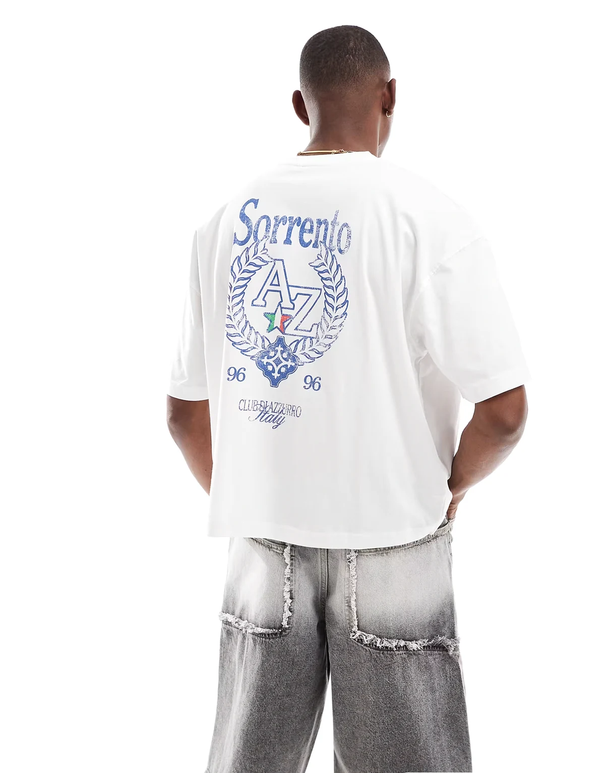 – Biały T-shirt o pudełkowym kroju oversize z letnią grafiką