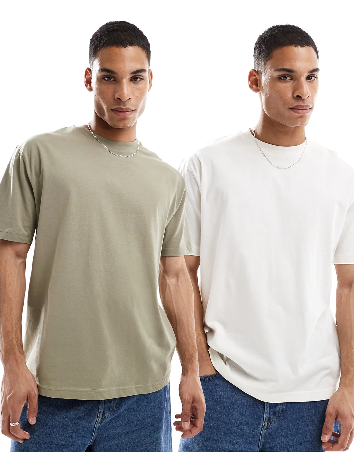 – Zestaw 2 luźnych T-shirtów basic w kolorach kremowym i khaki