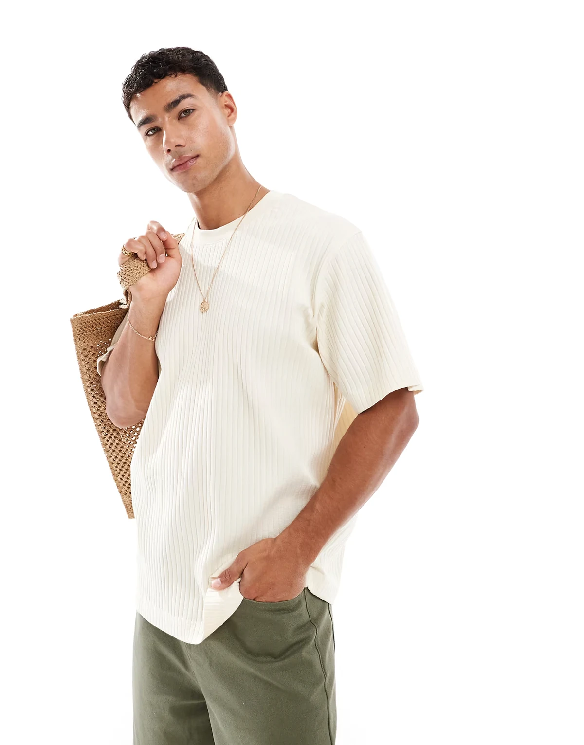 ribbed oversized t-shirt in cream