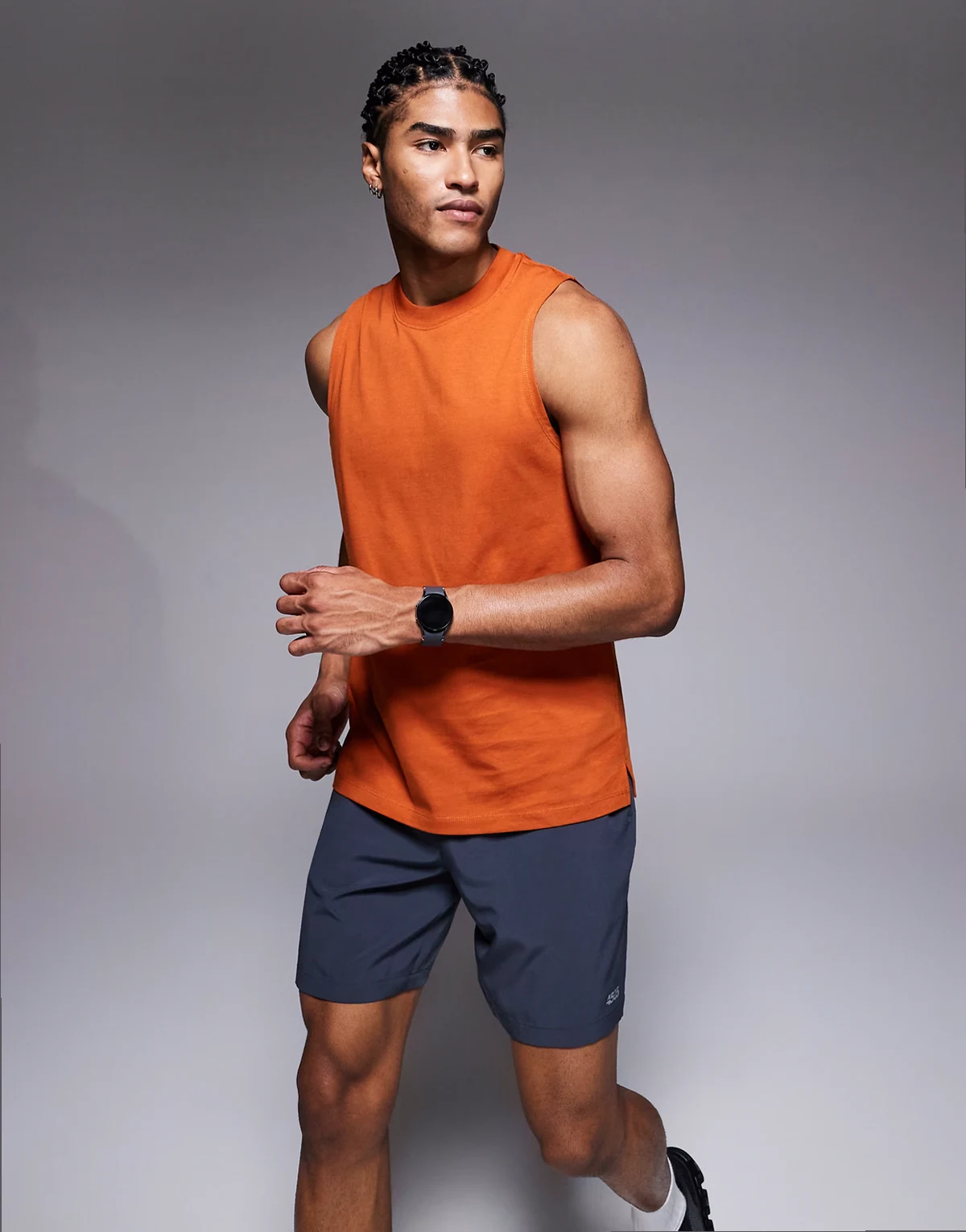 Icon drop armhole cotton training tank top with quick dry finish in terracotta